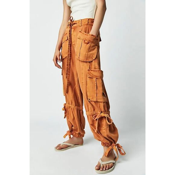 Free People Pants - Free People Big Sky Parachute Cargo Pants Orange S Small NEW